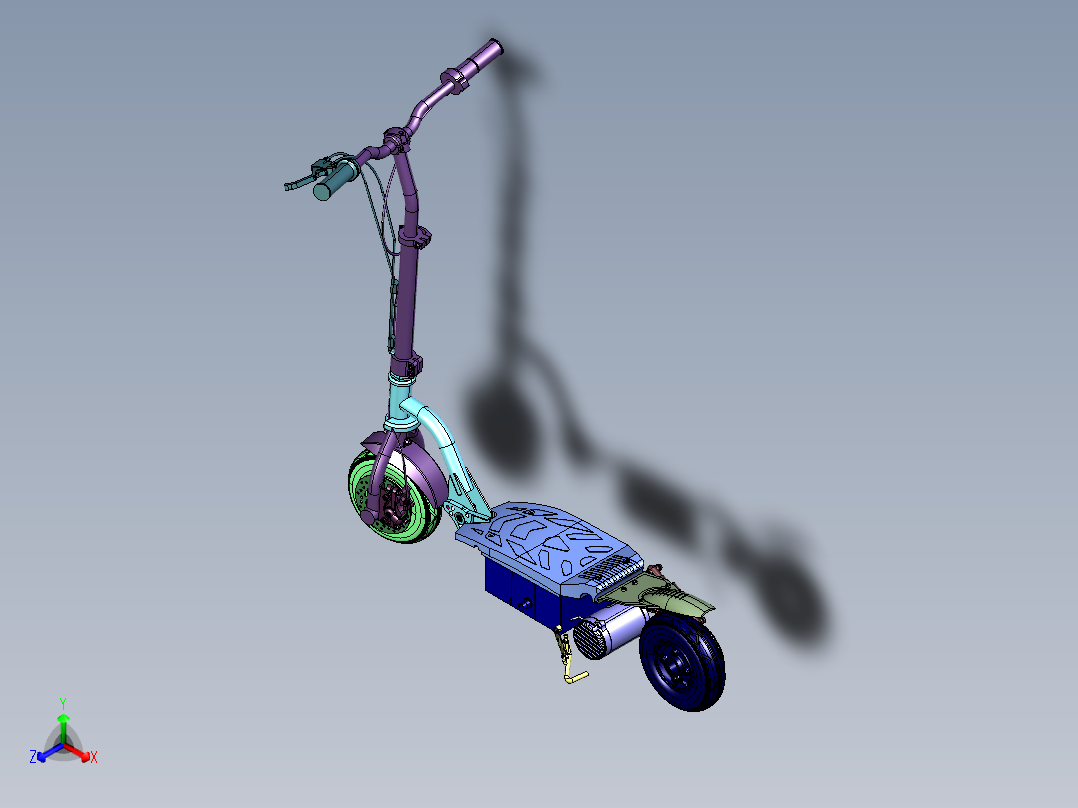 带有交互功能的电动滑板车正等轴测图