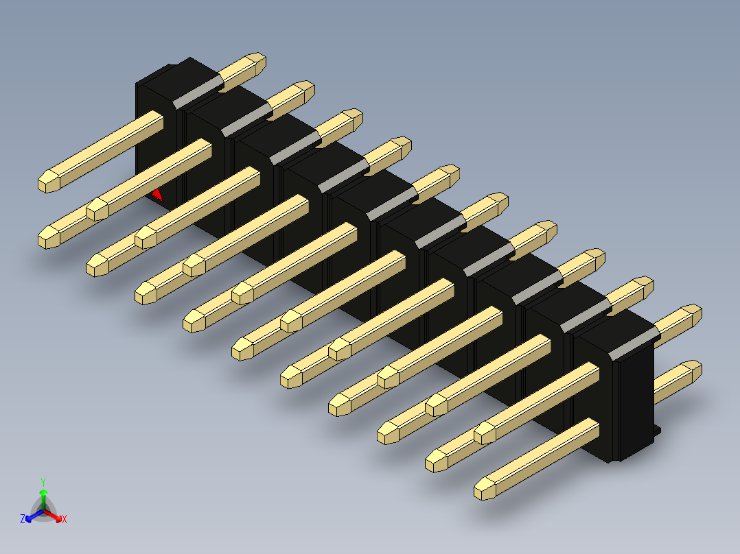 彩色公头100mil（2.54mm）系列-DS1021_black_2x10p_100mil_Type1_rev1.0正等轴测图