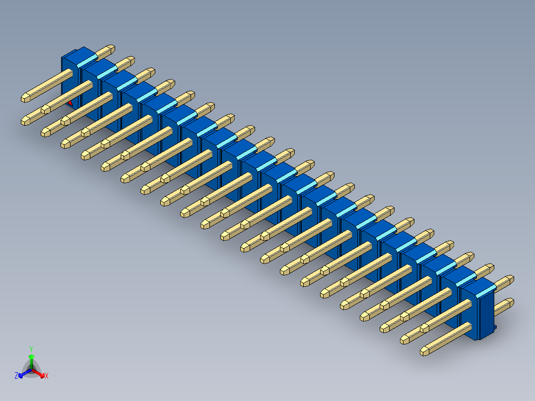 彩色公头100mil（2.54mm）系列-DS1021_blue_2x21p_100mil_Type1_rev1.0正等轴测图