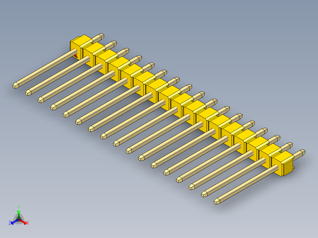 彩色公头100mil（2.54mm）系列-DS1021_yellow_1x17p_100mil_Type5_rev1.0正等轴测图