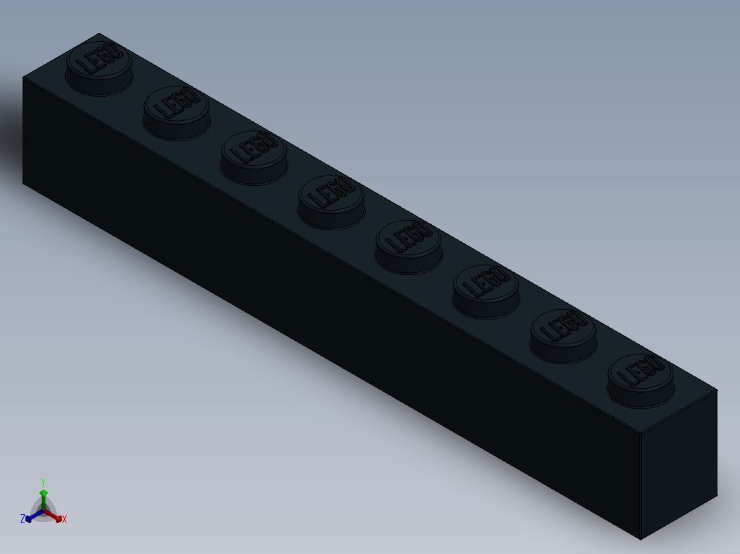 乐高套装 4421基本积木-300826 Black Brick 1 x 8.SLDPRT正等轴测图