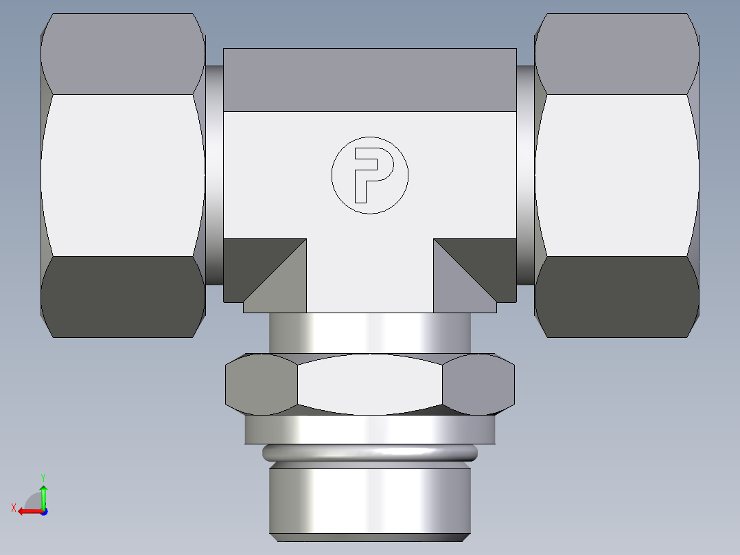 卡套式工业通用硬管接头EO_Adjustable_locknut_branch_tee_TEE25ZSMORCF后视图