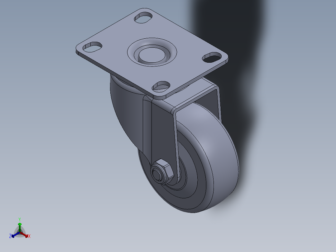 标准脚轮-WH-36125-76 2.5in SWIVEL PLATE MOUNTING H=89( 55.5x44.2mm pitch)正等轴测图