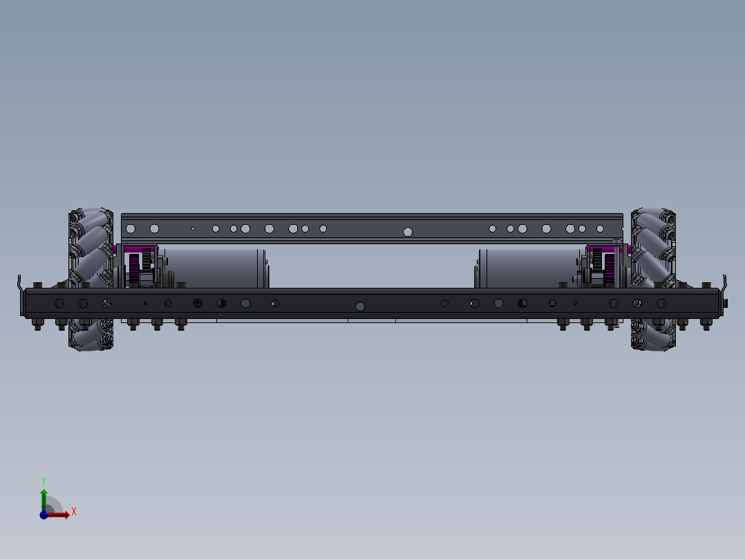 麦克纳姆轮底盘小车3d图纸 全方位设计 麦克纳姆轮agv小车3d模型前视图