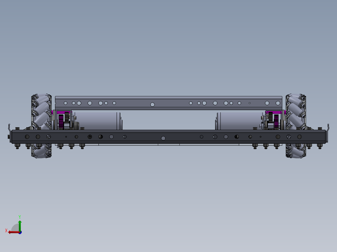 麦克纳姆轮底盘小车3d图纸 全方位设计 麦克纳姆轮agv小车3d模型后视图