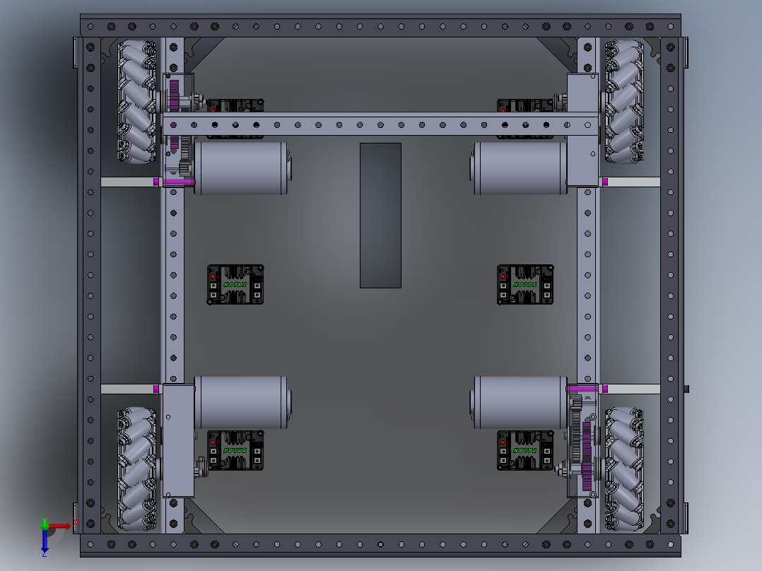 麦克纳姆轮底盘小车3d图纸 全方位设计 麦克纳姆轮agv小车3d模型俯视图