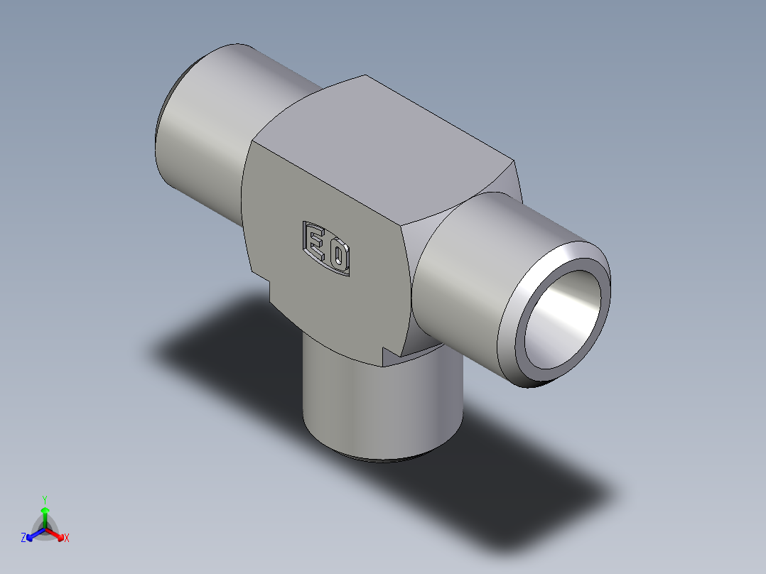 卡套式工业通用硬管接头EO_Union_tee_T06LCFX正等轴测图