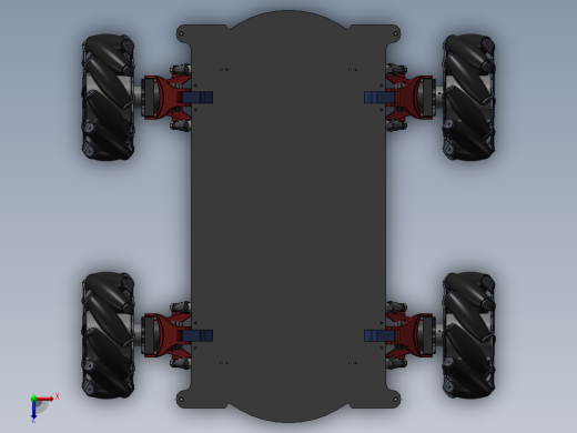 toy car麦克纳姆轮底盘简易结构3D图纸 STEP格式俯视缩略图