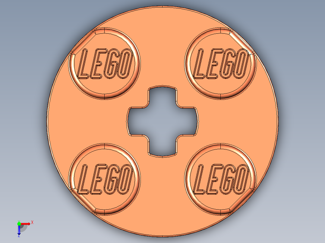 乐高零件 4032 板 2 x 2 圆形-4032 Bright Reddish Orange Plate 2 x 2 Round.STEP俯视图