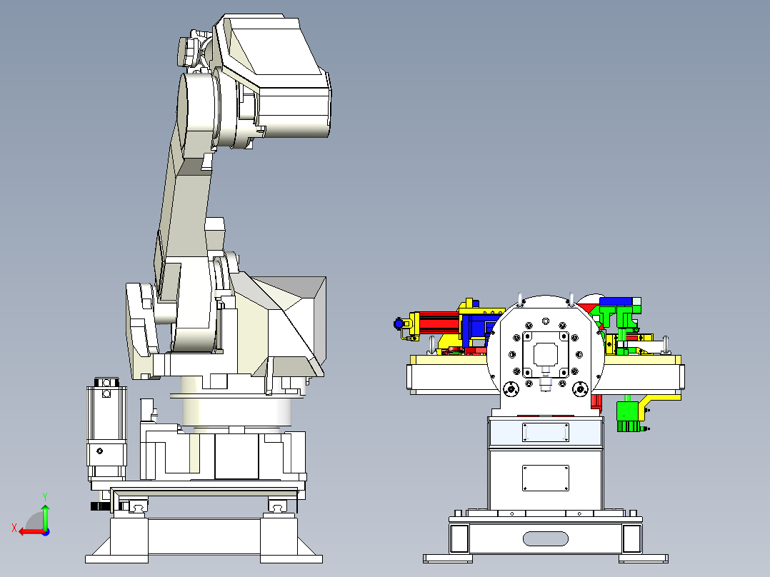 梁体部件的机械手焊接岗位后视图