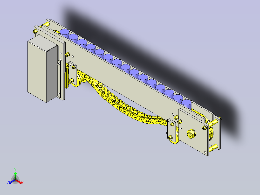 一款塑料链条输送机3D图纸主视图