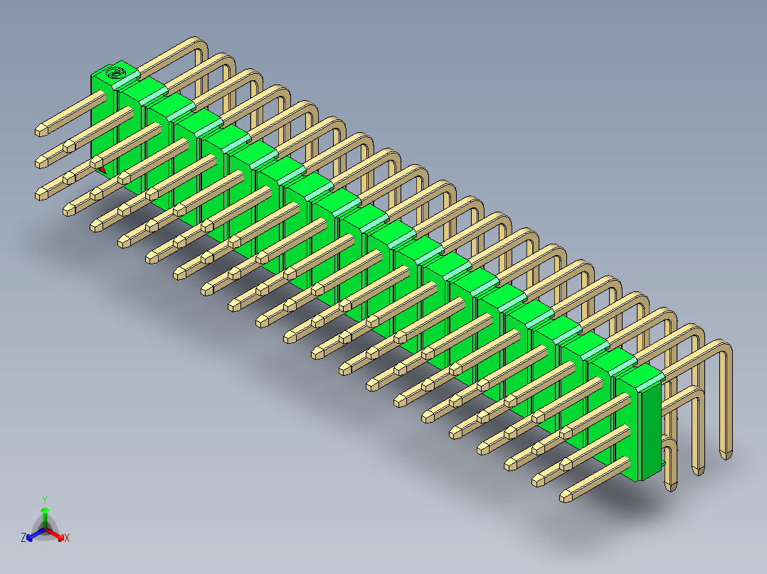 彩色公排针 100mil 2.54mm 系列-DS1022_green_3x20p_100mil_TypeD_rev1.0正等轴测图