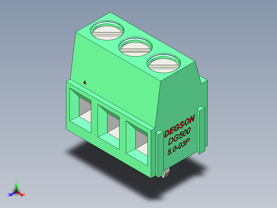 DEGSON DG500 系列 5.05.087.62mm 接线端子-DG500-5.0-03P-14-00AH正等轴测图