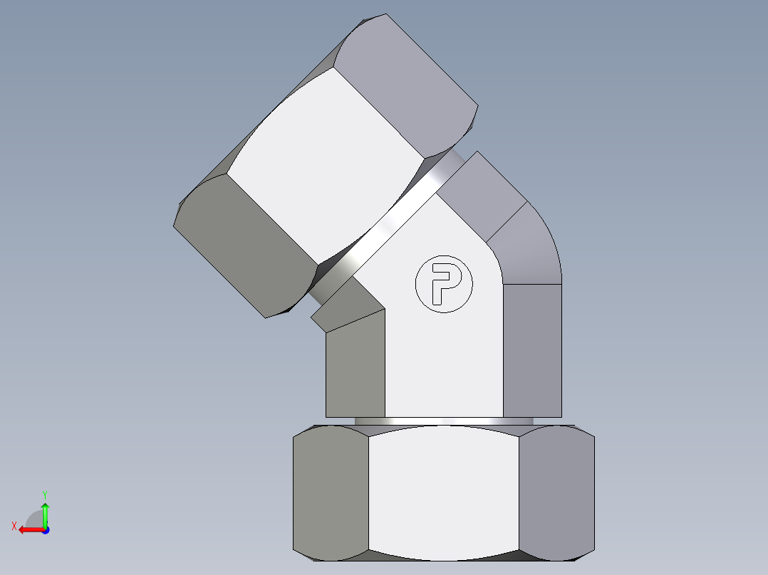 卡套式工业通用硬管接头EO_Swivel_nut_45_deg_elbow_EV25S71后视图