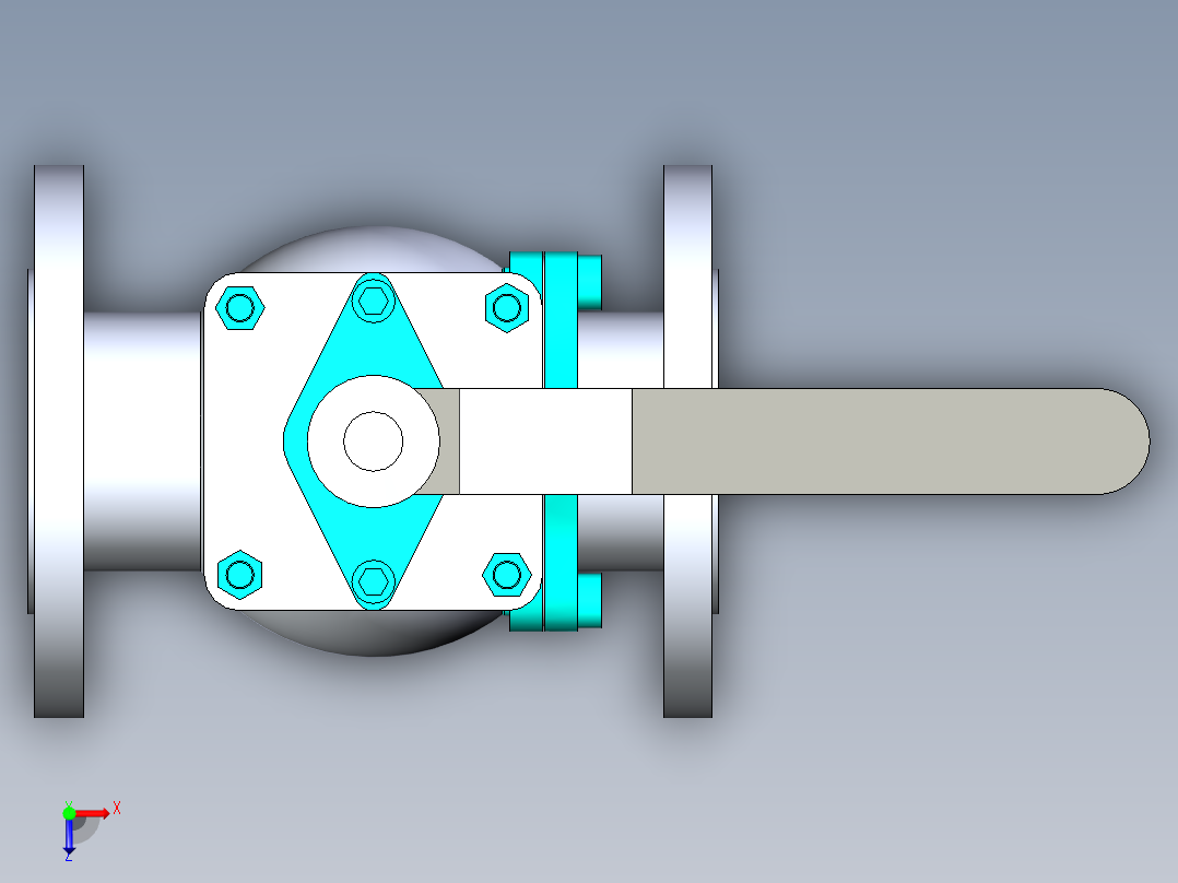 管道手动球阀-水管开关阀-手动阀门法兰连接球阀[50]俯视图