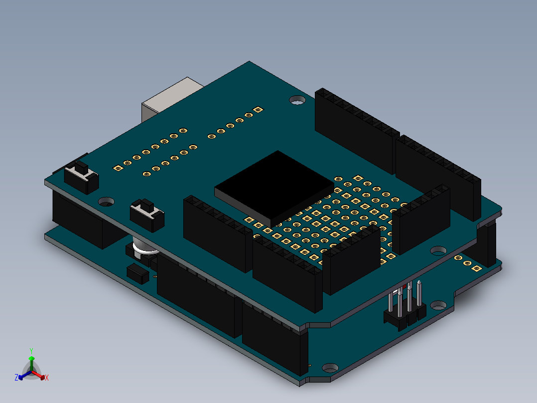 Arduino控制板+扩展板正等轴测图