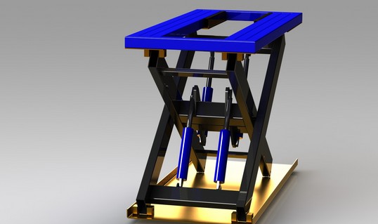 普通四缸液压升降台3D模型图纸 Solidworks设计 附STEP格式