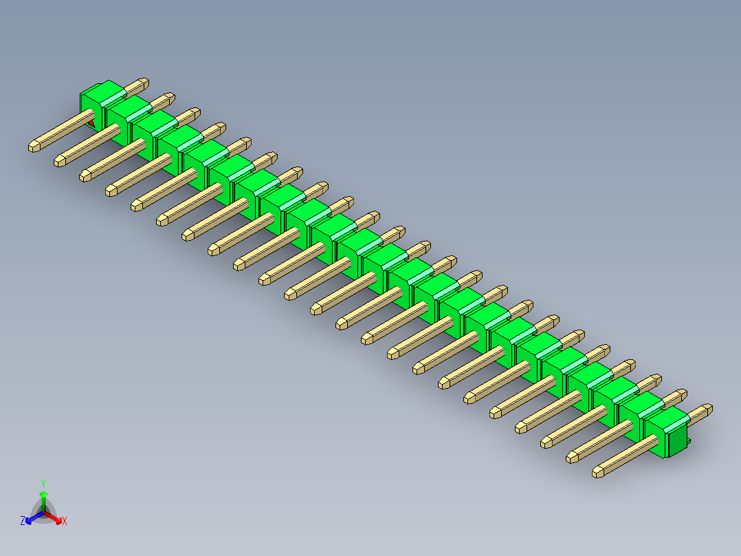彩色公头100mil（2.54mm）系列-DS1021_green_1x23p_100mil_Type1_rev1.0正等轴测图