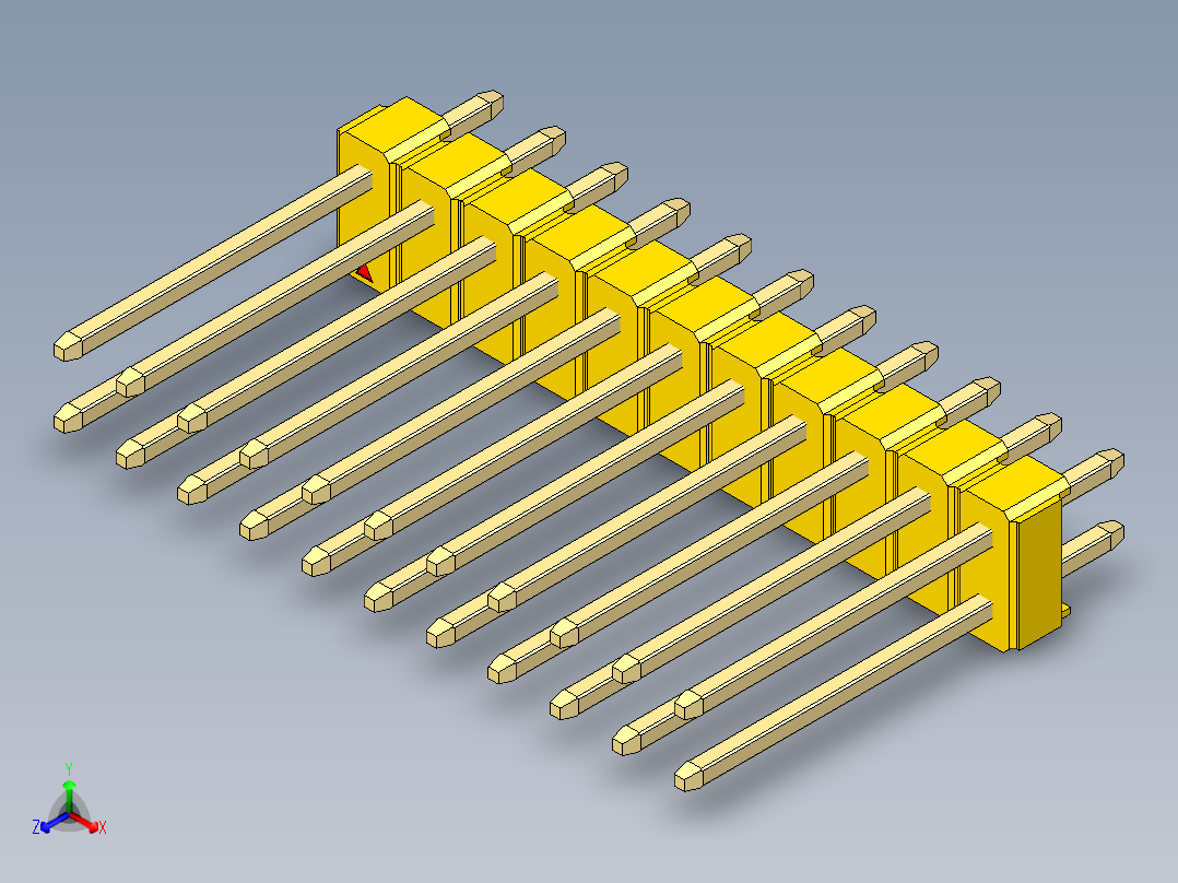 彩色公头100mil（2.54mm）系列-DS1021_yellow_2x11p_100mil_Type5_rev1.0正等轴测图