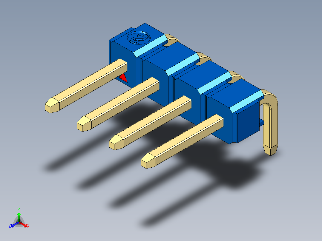 彩色公排针 100mil 2.54mm 系列-DS1022_blue_1x04p_100mil_TypeD_rev1.0主视图