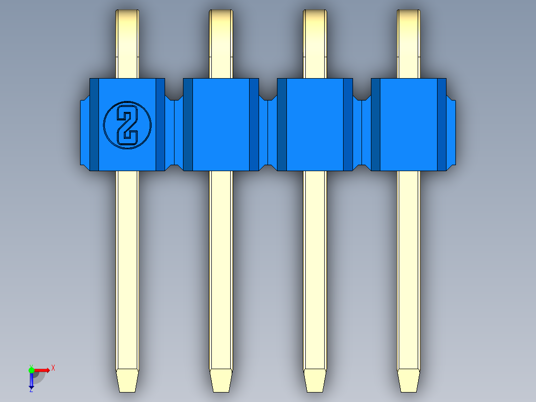 彩色公排针 100mil 2.54mm 系列-DS1022_blue_1x04p_100mil_TypeD_rev1.0俯视图