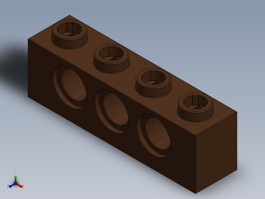 乐高机械组积木（横梁）-4267994 - 3701 Reddish Brown Technic Brick 1 x 4 with Holes正等轴测缩略图