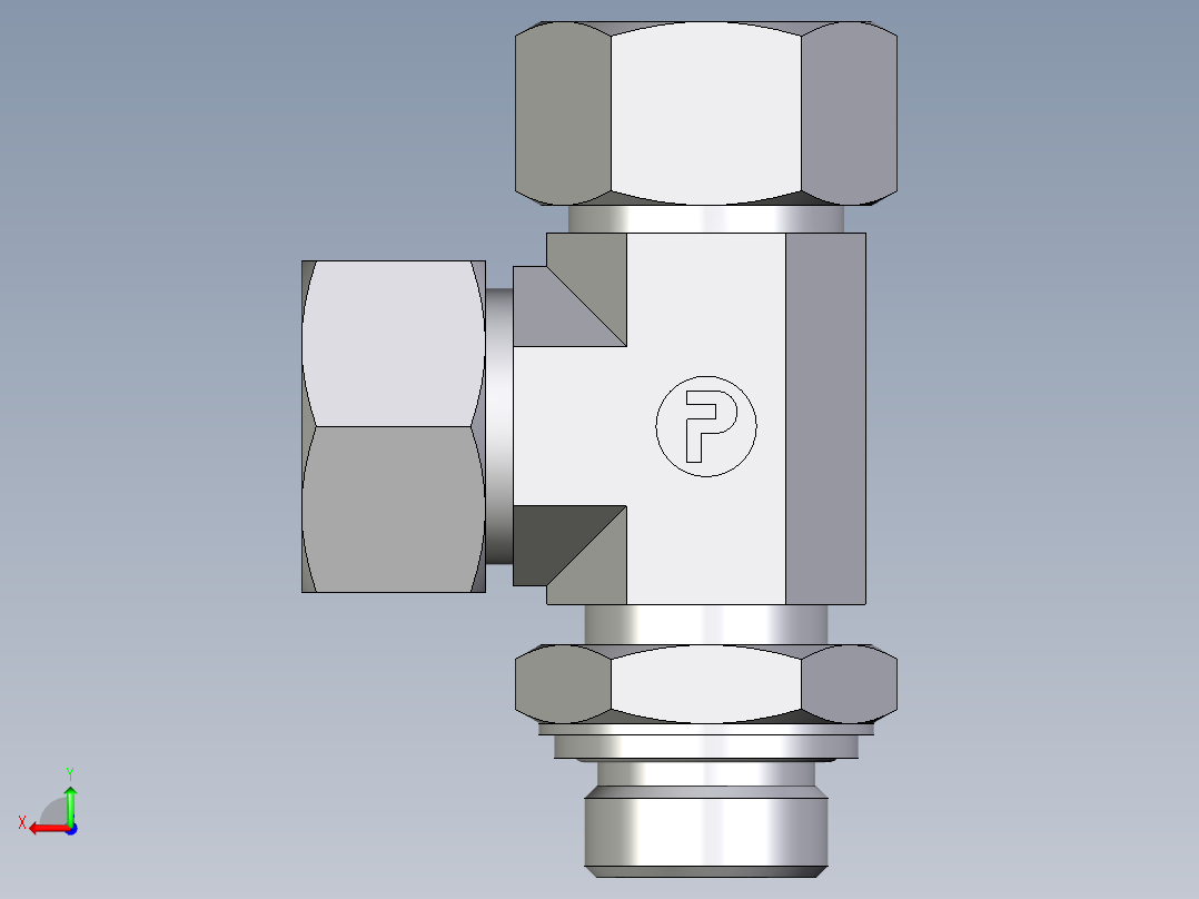 卡套式工业通用硬管接头EO_Adjustable_locknut_run_tee_LEE22LRCF后视图