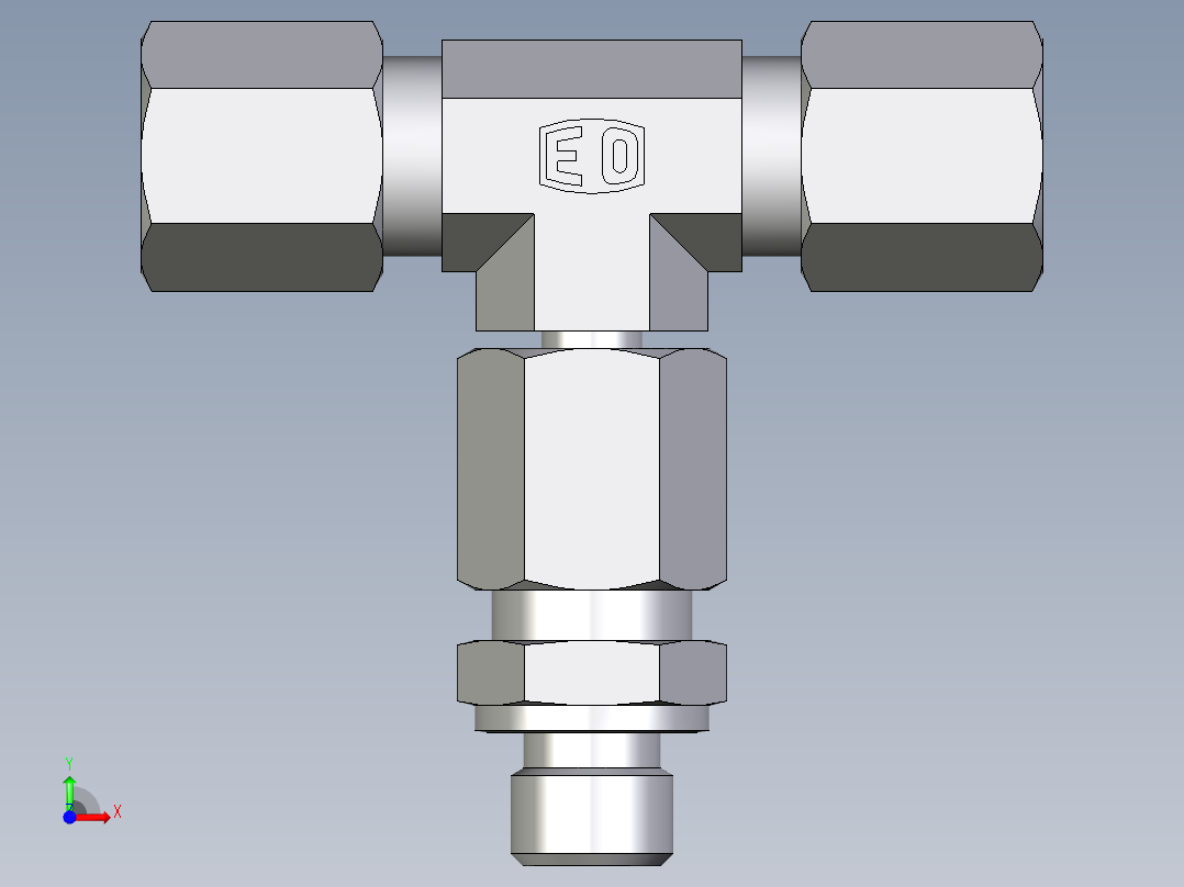 卡套式工业通用硬管接头EO_Assembled_adjustable_standpipe_branch_tee_EVT06LR71前视图