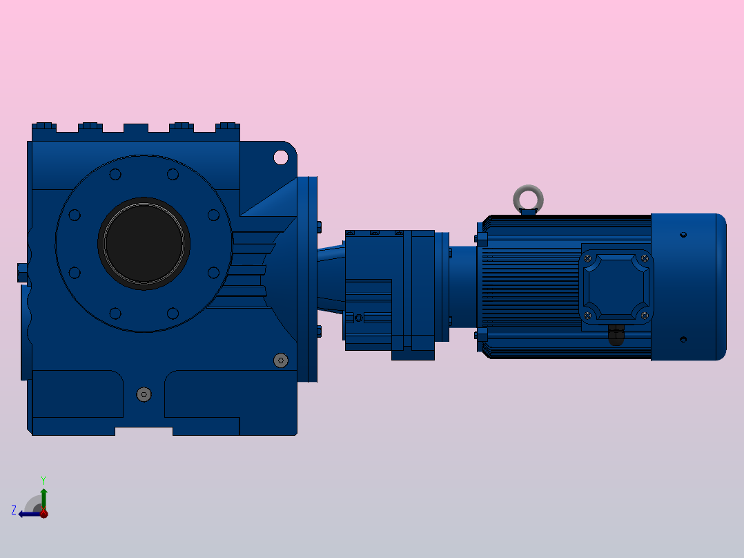 SA97R57组合式斜齿-蜗轮蜗杆减速机SA97R57-YV2.2-4P-287-M1-0°-B右视图