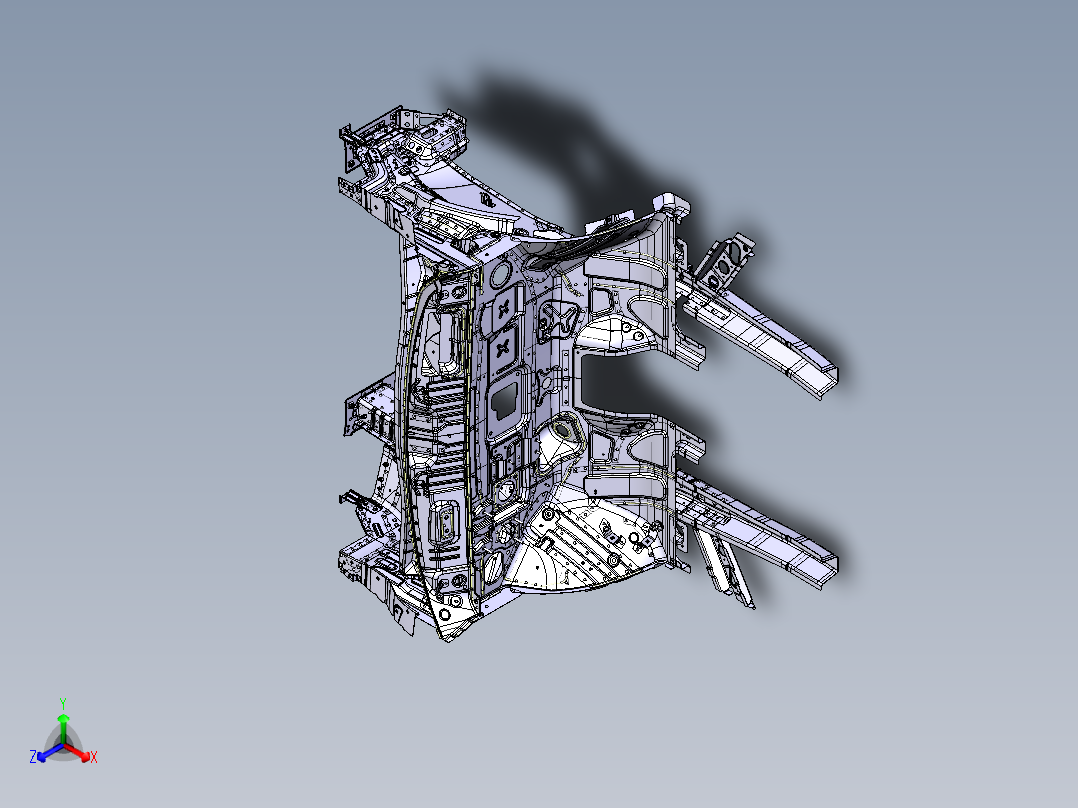 一款白车身骨架设计数模（CATIA V5R20）正等轴测图