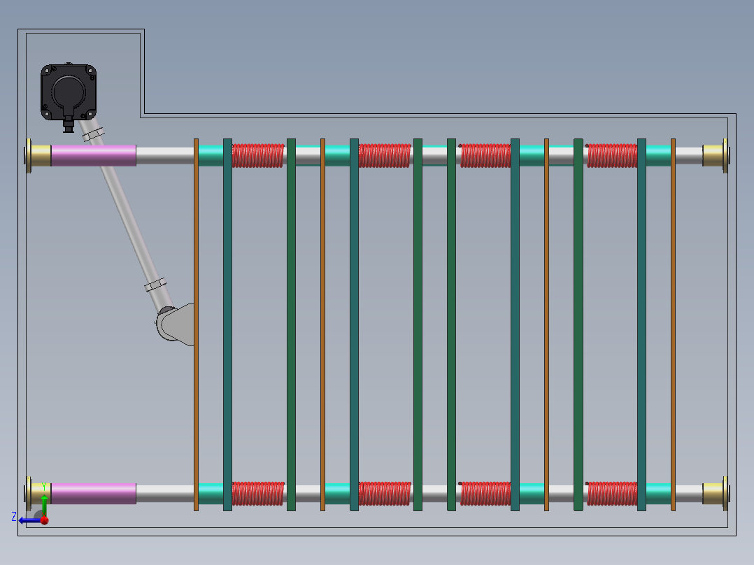 连杆压板机构3d图纸 曲柄滑块机构 封闭式压板往复运动机构3d模型右视图