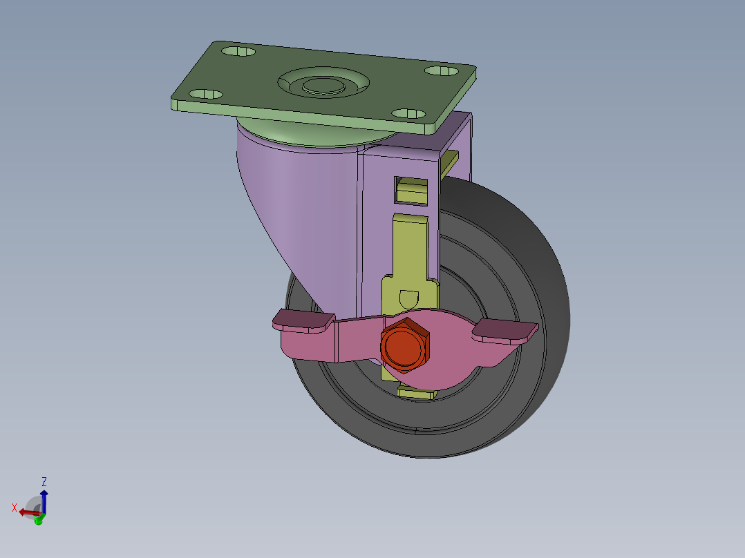 中载脚轮-万向带金属侧刹型