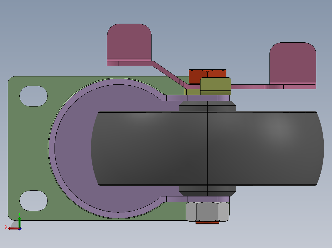 中载脚轮-万向带金属侧刹型后视图