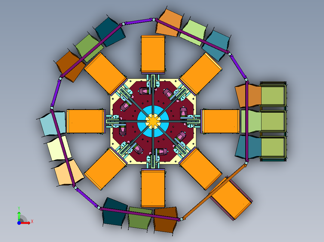 多工位的圆形智能仓储货物分拣装置前视图