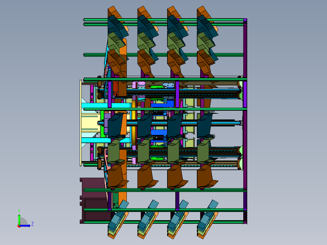 多工位的圆形智能仓储货物分拣装置左视图
