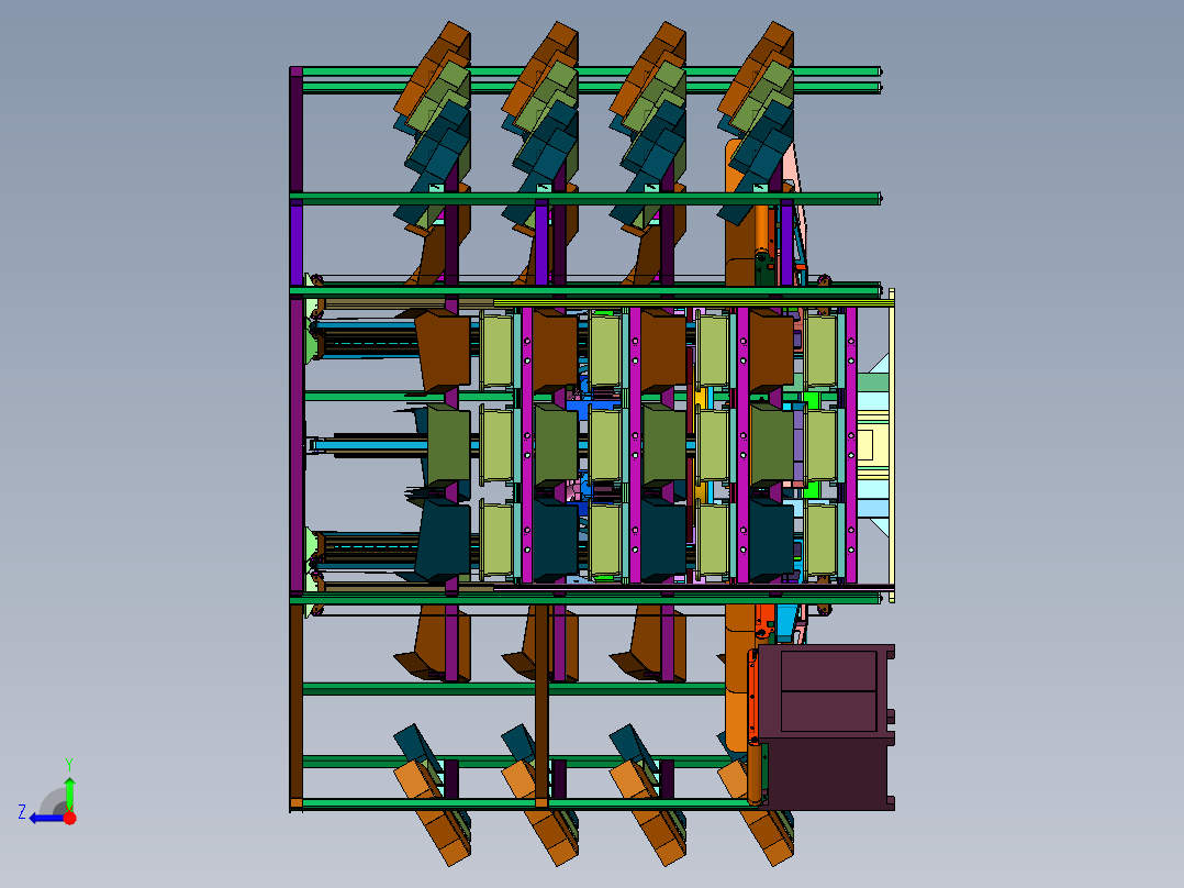 多工位的圆形智能仓储货物分拣装置右视图