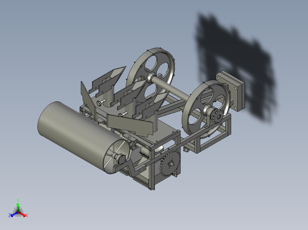 手扶车带土豆点播机正等轴测图