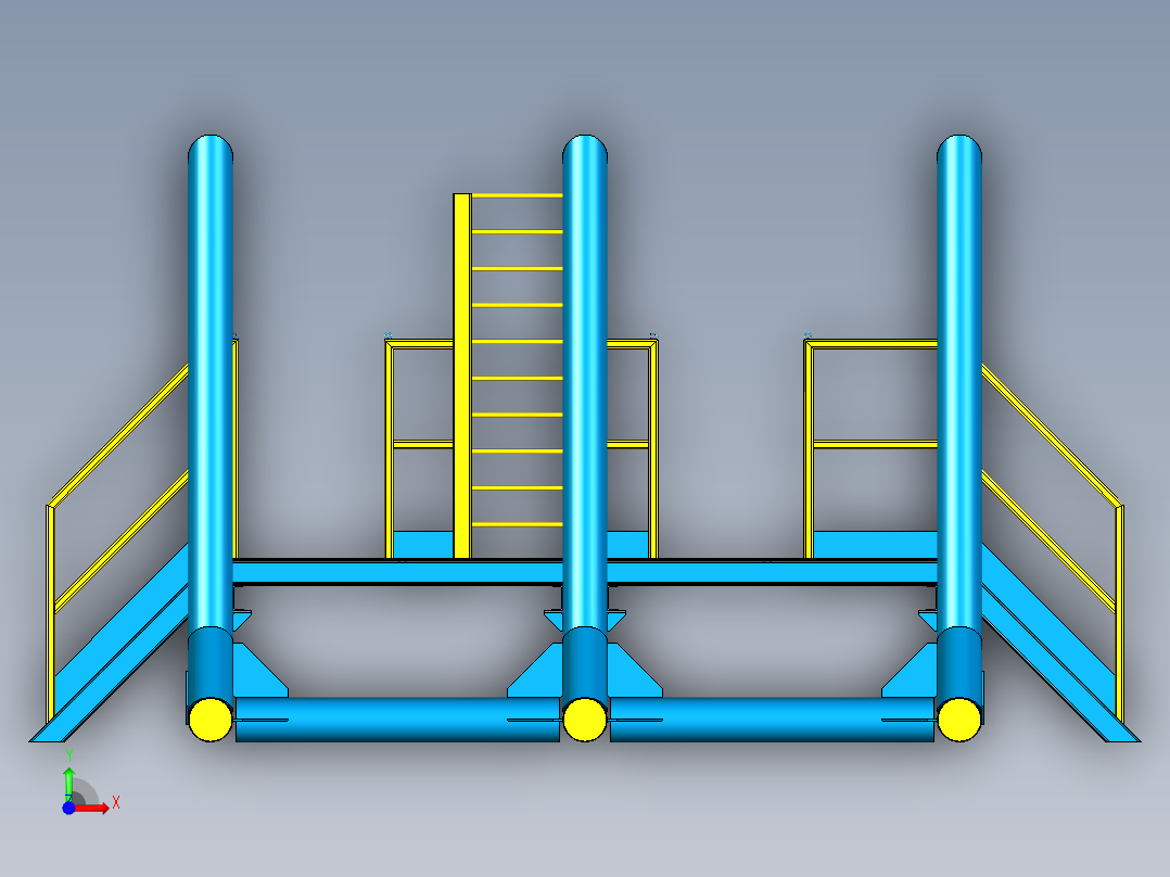 Pipe rack管廊梯架模型3D图纸 STP格式前视图