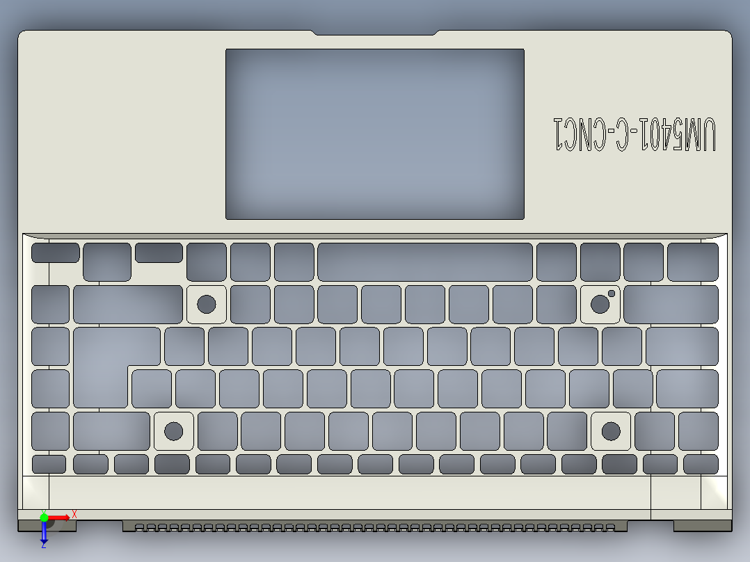 冲压薄铝板电脑键盘外壳铣外形+内腔避位程序模型俯视图