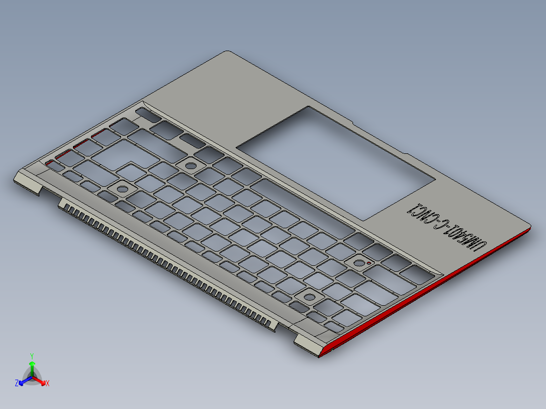 冲压薄铝板电脑键盘外壳铣外形+内腔避位程序模型正等轴测图