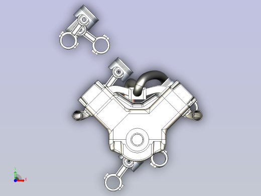 V6双涡轮发动机3D图前视缩略图