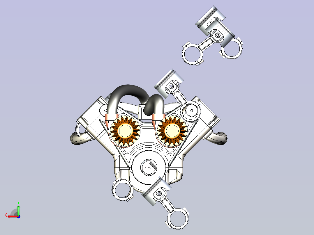 V6双涡轮发动机3D图后视图