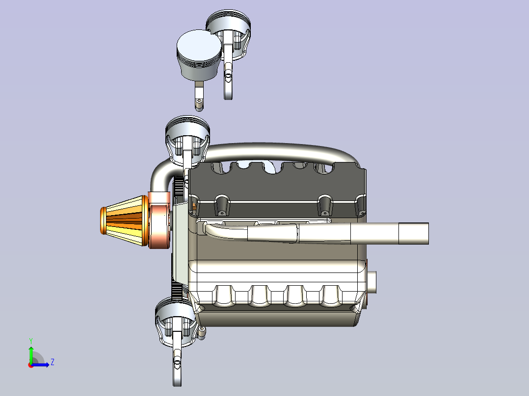 V6双涡轮发动机3D图左视图