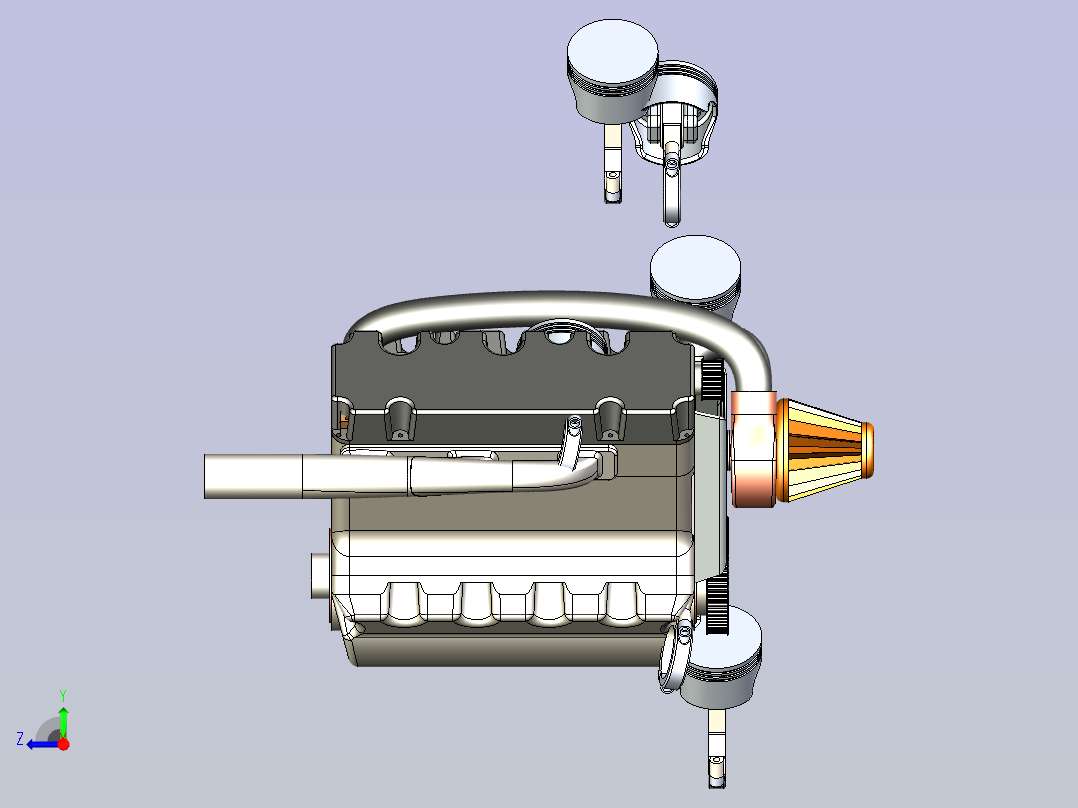 V6双涡轮发动机3D图右视图