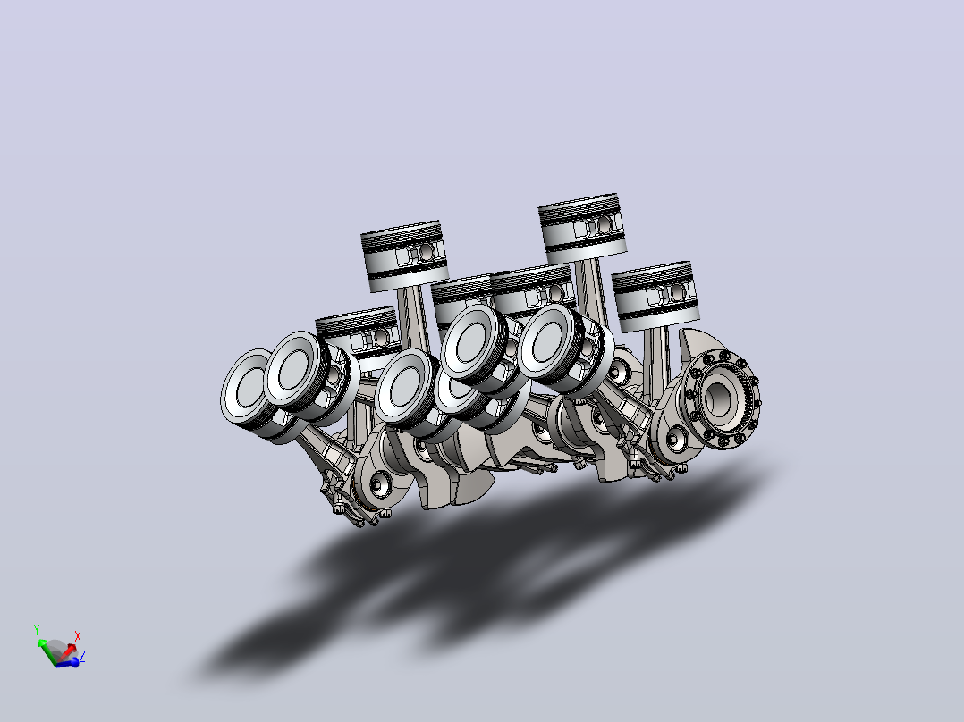 Packard V-1650 Merlin 曲轴和活塞组件主视图