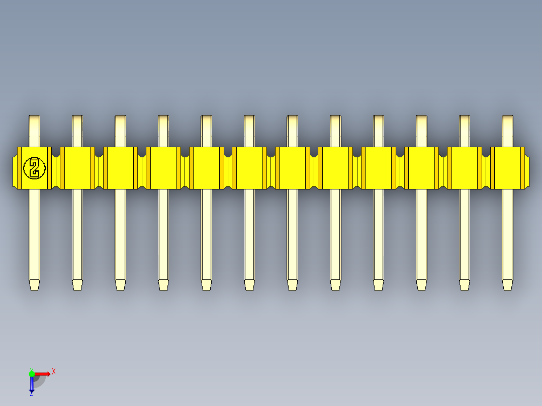 彩色公排针 100mil 2.54mm 系列-DS1022_yellow_1x12p_100mil_TypeD_rev1.0俯视图