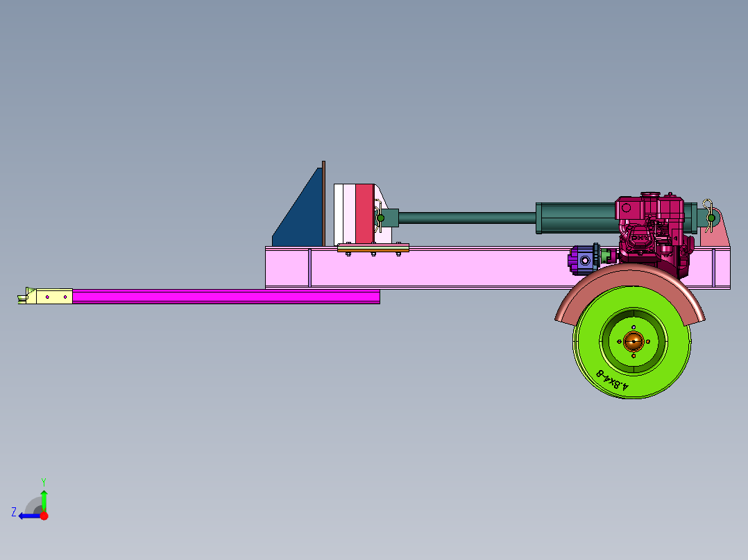 移动式木墩木材劈柴机右视图
