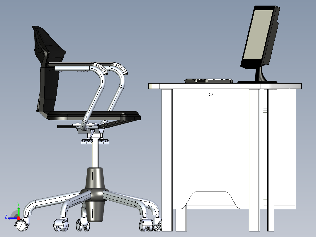 办公桌椅右视图