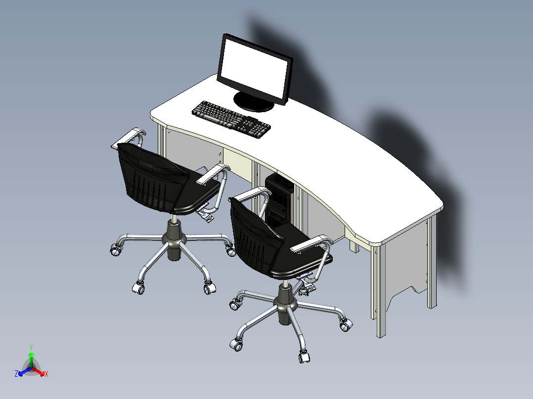 办公桌椅正等轴测图