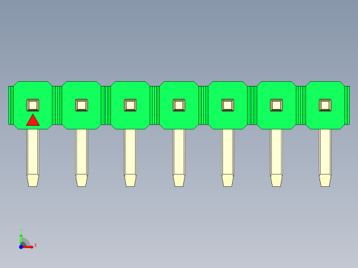 彩色公排针 100mil 2.54mm 系列-DS1022_green_1x07p_100mil_TypeD_rev1.0前视缩略图